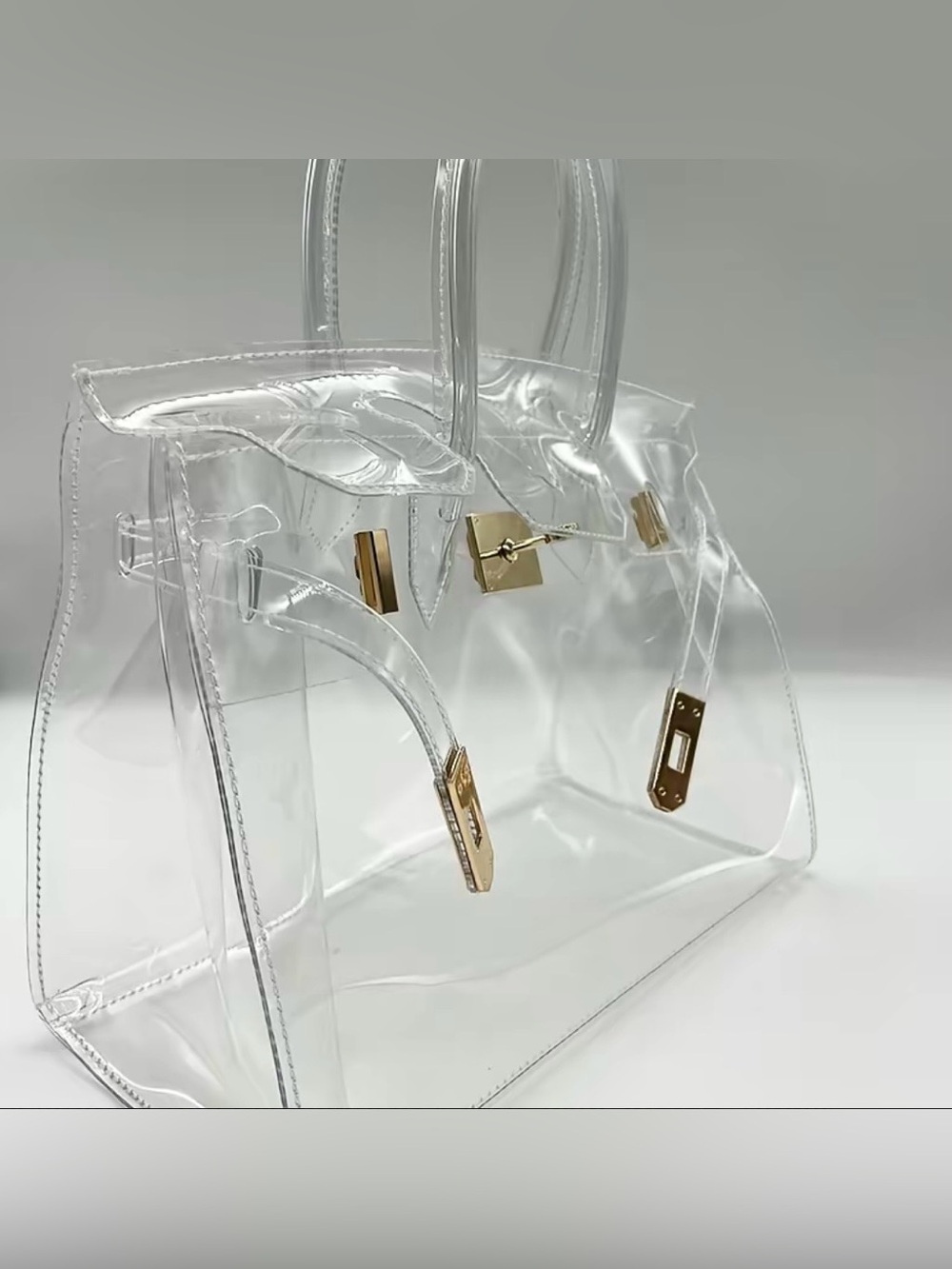 Boatkin Clear Jelly Transparent Tote Bag with Gold Hardware - Picture 3 of 12